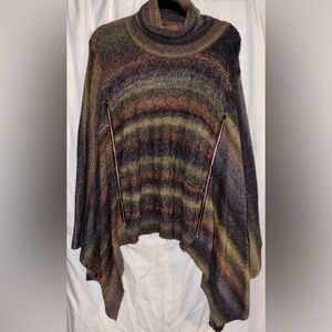Cubism Poncho Sweater Knit Turtleneck Textured Top Multi Color Size M/L New